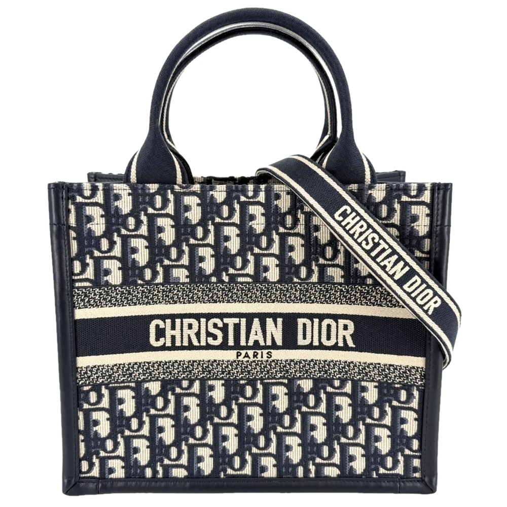 Christian Dior Women's Book Tote Oblique Shoulder Bag Cotton Canvas Calfskin ...